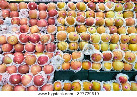 SHENZHEN, CHINA - CIRCA APRIL, 2019: apples on display at JUSCO store in Shenzhen.