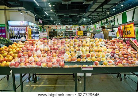 SHENZHEN, CHINA - CIRCA APRIL, 2019: apples on display at JUSCO store in Shenzhen.