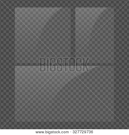 Square, Vertical And 16x9 Panel. Glass Plate Set On Transparent Background. Clear Glass Showcase. Re