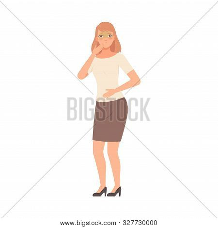 The Girl Feels Bad, Holds On To Her Stomach And Mouth Illustration Vector