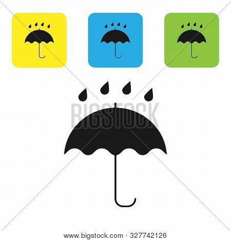 Black Umbrella And Rain Drops Icon Isolated On White Background. Waterproof Icon. Protection, Safety