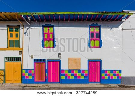 colorful buildings of San Felix near Salamina Caldas in Colombia South America