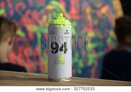 Kharkov, Ukraine - August 24, 2019: Montana Mtn 94 Used Spray Can For Graffiti Painting Outdoors On 