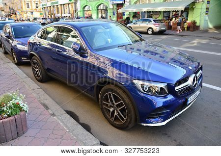 Kyiv, Ukraine - September 19, 2017: Mercedes Benz Cls 500 4matic Blue Color On Kyiv Streets. Mercede