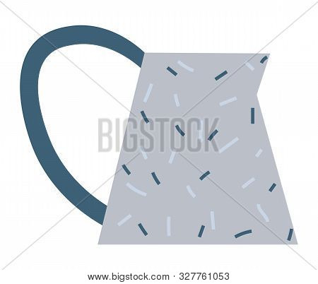 Watering Pot With Handle Or Dotted Ceramic Jug In Blue Color. Flat Design Style Of Crockery, Dishwar