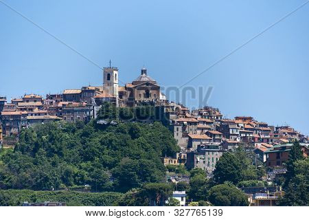The Historic Town Of Monte Compatri Seen From Monte Porzio Catone, Rome, Lazio, Italy At Summer
