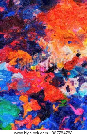 Painting Canvas Background - Colorful Impasto Painting. Modern Impressionism. Impasto Artwork.