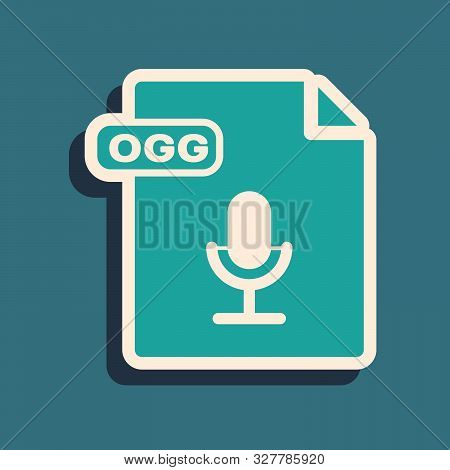 Green Ogg File Document. Download Ogg Button Icon Isolated On Blue Background. Ogg File Symbol. Long