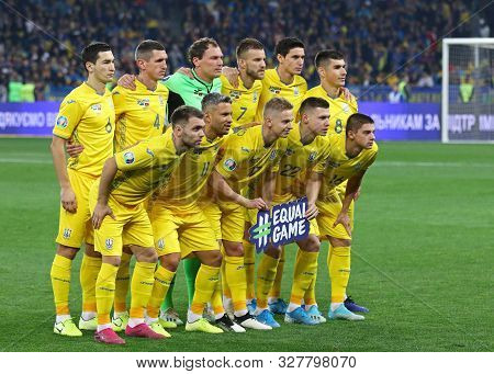 Kyiv, Ukraine - October 14, 2019: Players Of Ukraine National Team Pose For A Group Photo Before The