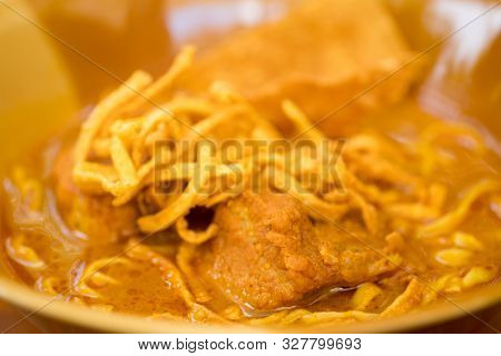 Curried Noodle Soup With Braised Pork Thailand Call Khao Soi. Khao Soi Traditional Thai Food