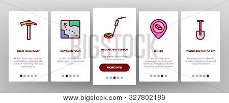 Treasure Hunter Onboarding Mobile App Page Screen Vector Icons Set Thin Line. Map With Direction To 