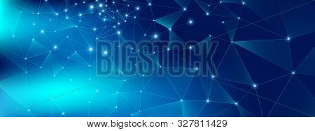 Technology Digital. Big Data Social. Blue Polygonal Poster. Medical 3d Minimal Wallpaper. Digital Te
