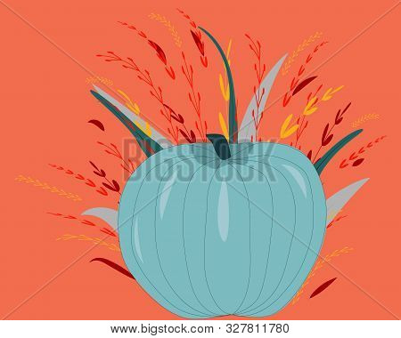 Blue Jarrahdale Pumpkin With Autumn Colors Leaves