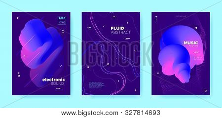 House Music Poster. Wave Gradient Blend. Disco Club Flyer. Blue Flow Shape. Pink Techno Music Poster