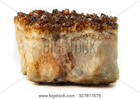 Block Of Natural Citrine Quartz Mineral From Brazil Isolated On A Pure White Background