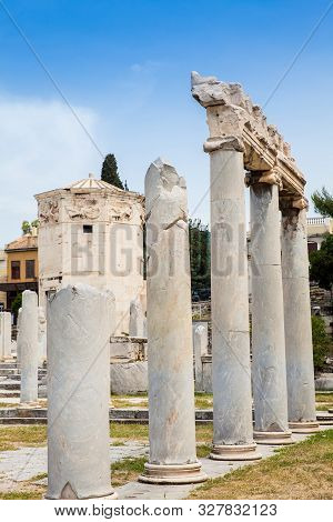 Ancient Ruins At The Roman Agora Located To The North Of The Acropolis In Athens