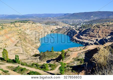 Heart Shaped Blue Quarry Lake. Kadykovsky Quarry, Balaklava, Crimea. Travel, Attractions.one Of The 