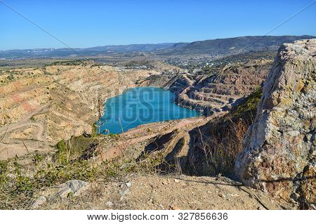 Heart Shaped Blue Quarry Lake. Kadykovsky Quarry, Balaklava, Crimea. Travel, Attractions.one Of The 