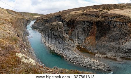 Studlagil Basalt Canyon, With Rare Volcanic Basalt Column Formations, Iceland