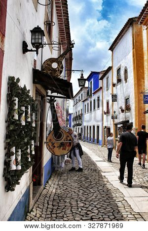 Lisbon, Portugal- June 3, 2018: Shop Of Fado Music.narrow And Colorful Streets, Majestic Facades, Wi