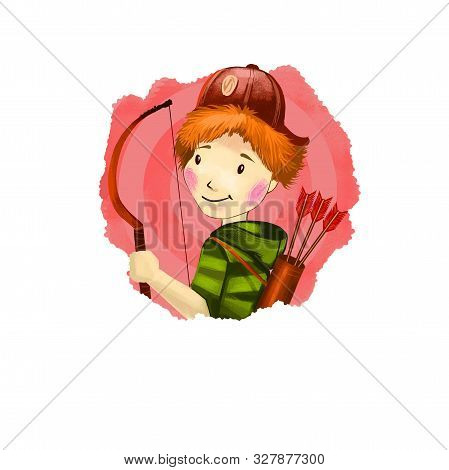 Sagittarius Horoscope Sign With Children Digital Art Illustration Isolated On White. Young Boy Or Gi