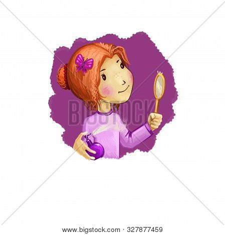 Virgo Horoscope Sign With Children Digital Art Illustration Isolated On White. Young Pretty Girl Loo