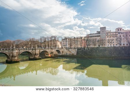 ROME, ITALY - January 17, 2019: Aelian Bridge or Pons Aelius ( Roman bridge ) in Rome, ITALY 