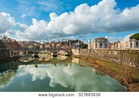 ROME, ITALY - January 17, 2019: Aelian Bridge or Pons Aelius ( Roman bridge ) in Rome, ITALY 