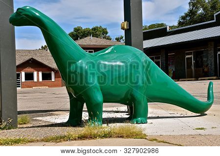 Yankkton, South Dakota, August 18, 2019:dino, The Dinosaur Is The Mascot For Sinclair, Sinclair Oil 