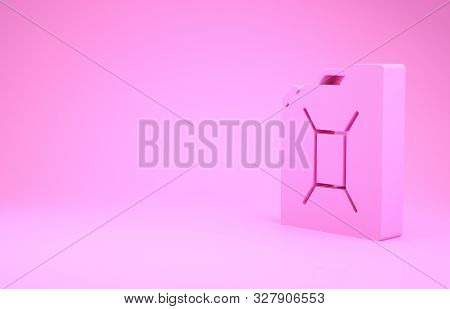 Pink Canister For Gasoline Icon Isolated On Pink Background. Diesel Gas Icon. Minimalism Concept. 3d
