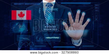 Finger Print Biometric Scanning Identification System. Businessman Scan Fingerprint Biometric Identi