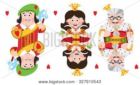 King, Prince, Queeen Heart. Playing Cards With Cartoon Cute Characters.