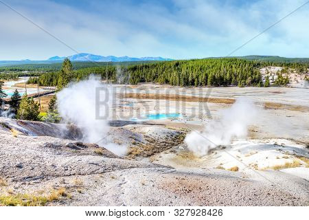 Porcelain Basin Trail At Norris Geyser Basin In Yellowstone National Park