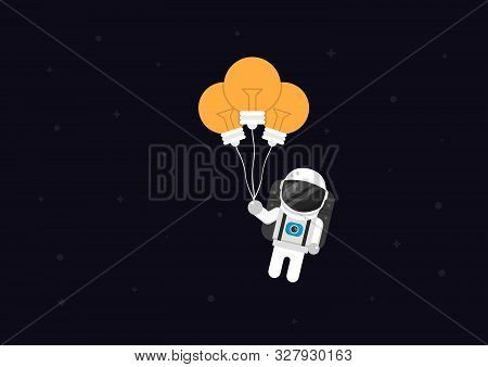 Astronaut Flying With Lightbulb, Creative Concept Background