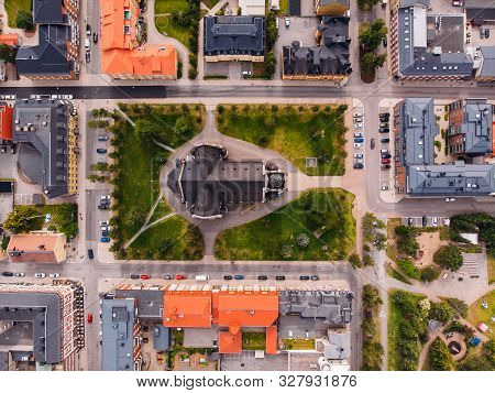 Lulea, Sweden - July 05, 2019: Panorama City, Cathedral Sunny Day, Blue Sky