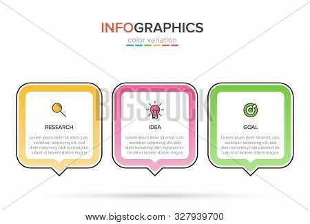 Concept Of Arrow Business Model With 3 Successive Steps. Three Colorful Design Elements. Timeline De
