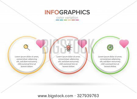 Concept Of Arrow Business Model With 3 Successive Steps. Three Colorful Design Elements. Timeline De