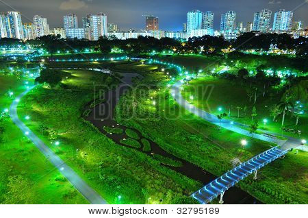 ทัศนียภาพของสวน Bishan คืน