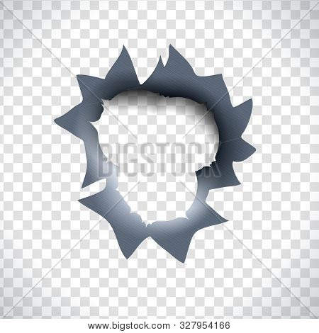 Bullet Hole With A Triple Hit In A Metal Material.