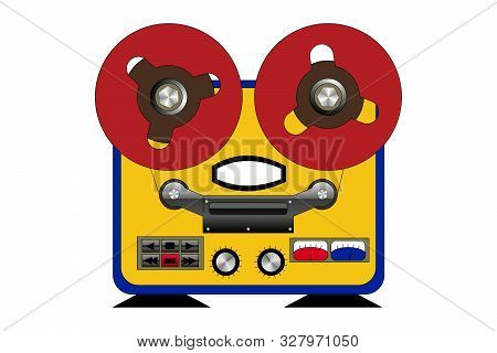 An Old Tape Recorder Isolated On The White Background
