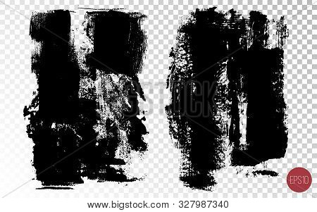 Vector Big Textured Hand Painted Stain Set. Monochrome Ink Painted Backdrops. One Color Grungy Backg