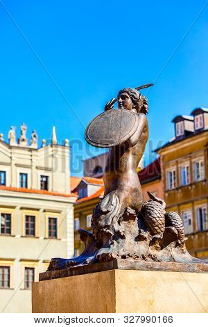Warsaw, Capital Of Poland, Mermaid Statue In Old Town Market Place