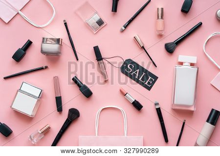 Cosmetic And Perfume Female Products Accessories Promotion Offer With Sale Tag Beauty Makeup Fashion