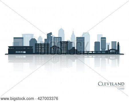 Cleveland Skyline Silhouette With Reflection. Landscape Cleveland, Ohio. Vector Illustration.