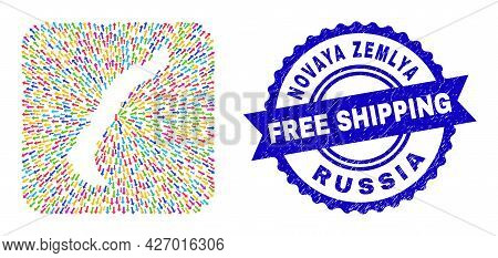 Vector Collage Novaya Zemlya Islands Map Of Emigration Arrows And Scratched Free Shipping Badge. Col