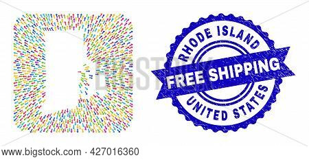Vector Collage Rhode Island State Map Of Away Arrows And Rubber Free Shipping Seal Stamp. Collage Rh