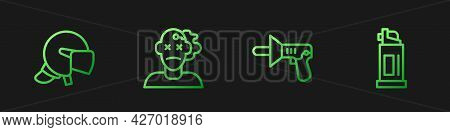 Set Line Police Megaphone, Helmet, Murder And Pepper Spray. Gradient Color Icons. Vector