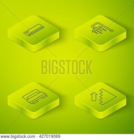Set Isometric Line Shower, Hotel Room Bed, Stairs Up And Air Conditioner Icon. Vector