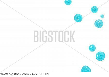 Antibacterial Transparent Gel Drops Pattern On White Background, Top View