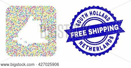Vector Collage South Holland Map Of Direction Arrows And Rubber Free Shipping Badge. Collage South H